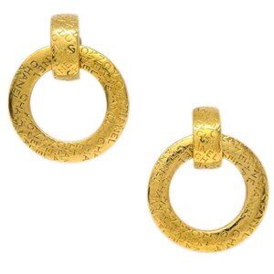 Chanel Dangle Hoop Earrings Clip-On Gold 185643
